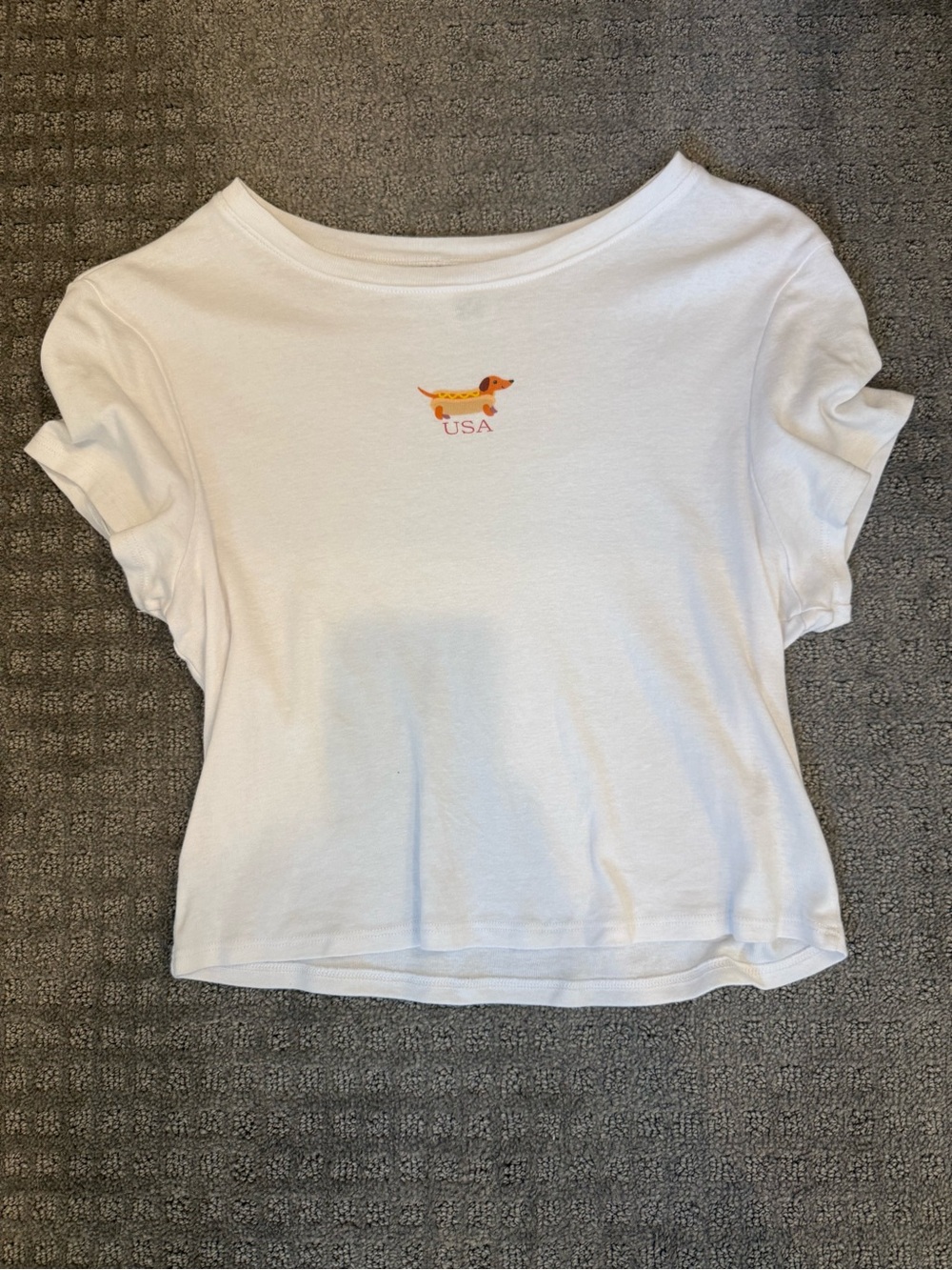 No Boundaries White Tee with Orange Dachshund USA Graphic
